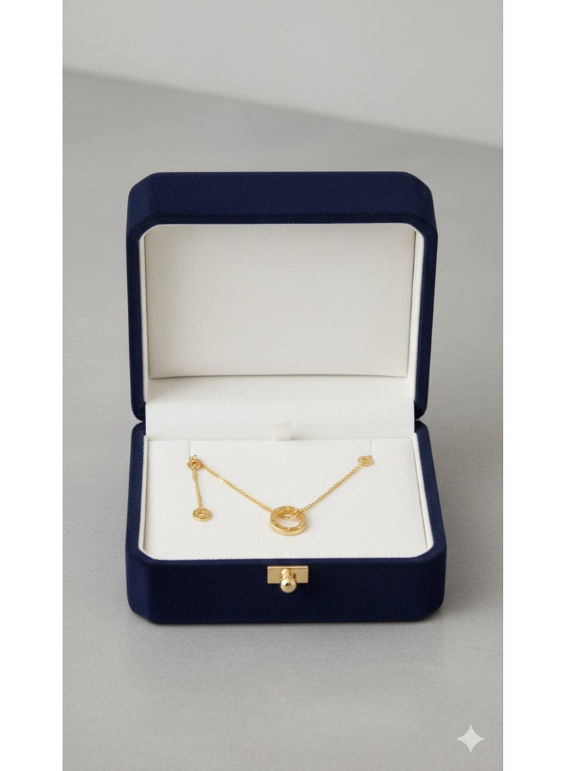 ورد سنسال ذهبي أنيق من الستانلس ستيل المقاوم للصدأ بتصميم دلاية دائرية مزدوجة. - Image 4